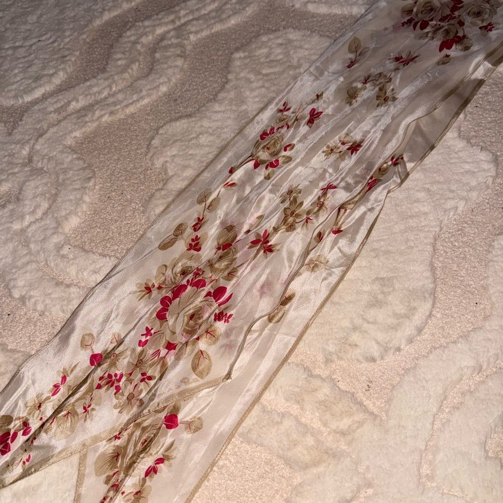 Oscar de la Renta Floral Sheer Scarf - Pink and Cream